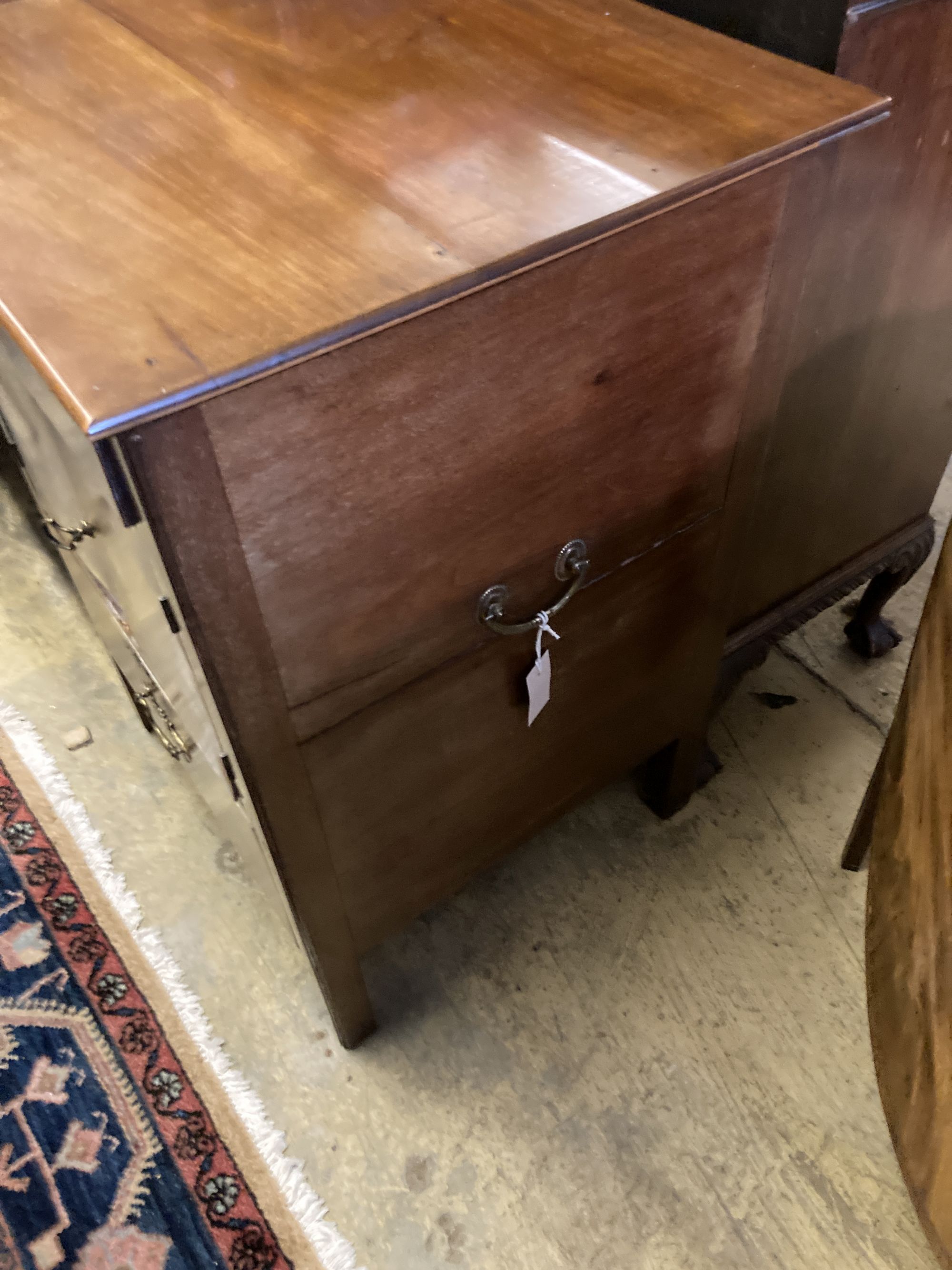 A George III mahogany bedside cabinet, width 60cm, depth 54cm, height 85cm